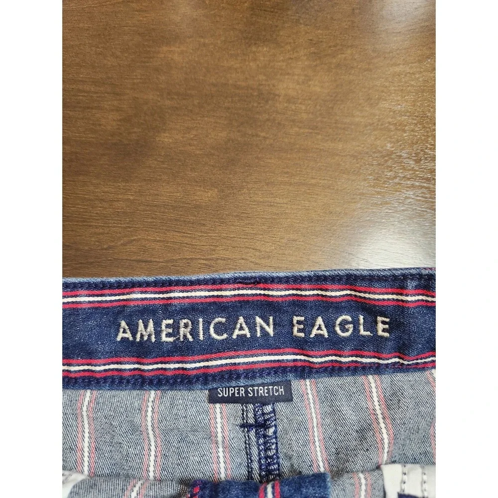 American Eagle Womens 12 Blue Striped Hi-Rise Mini Denim Skirt Super‎ Stretch